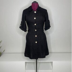 Oizini Shirt Dress Women's Large Black 100% Linen Button Front Made in Italy